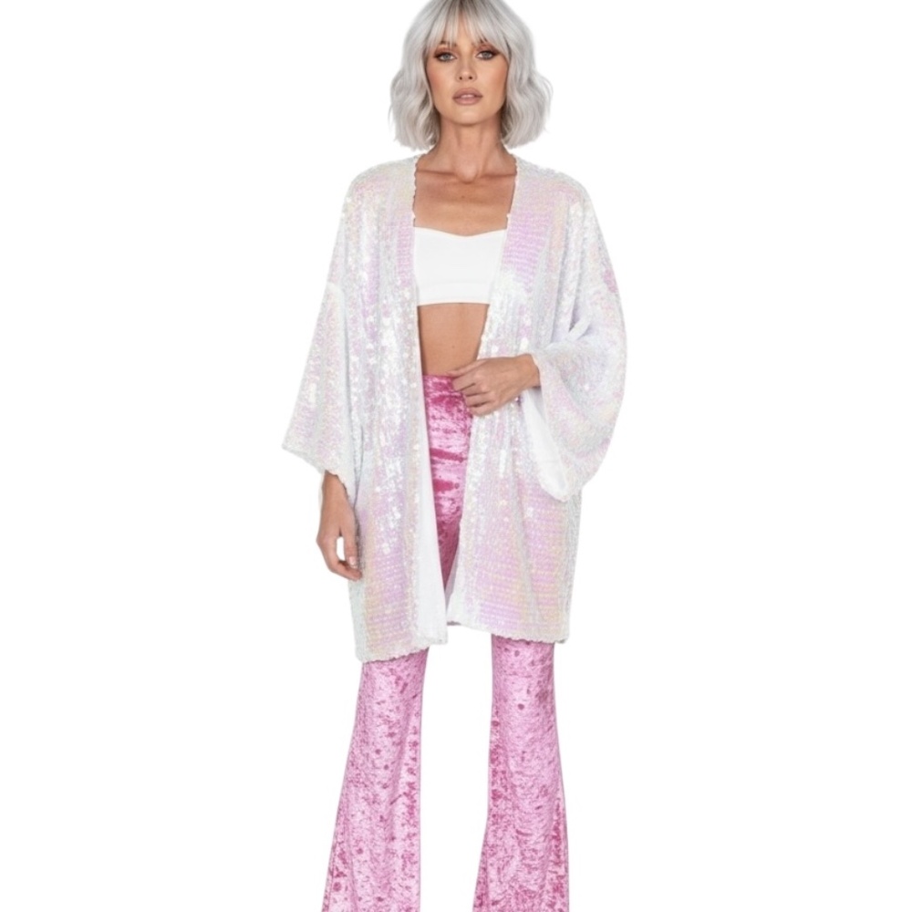 NEWPink IRIDESCENT Sequins Kimono Jacket Duster Top SIZE OS - Free People Kimono